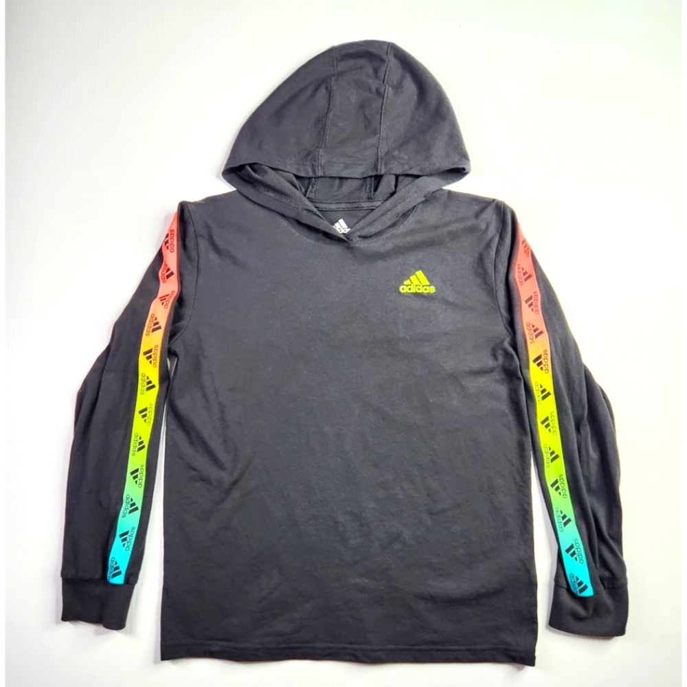 Girl's adidas rainbow stripe hooded pullover M (10-12)